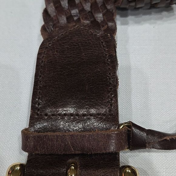 Michael Kors Brown Leather Braided Belt Size Large Horseshoe Equestrian Western - Picture 10 of 11